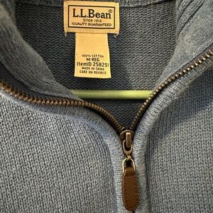 LLBean Size Medium Leather Pull Quarter Zip Sweater Blue